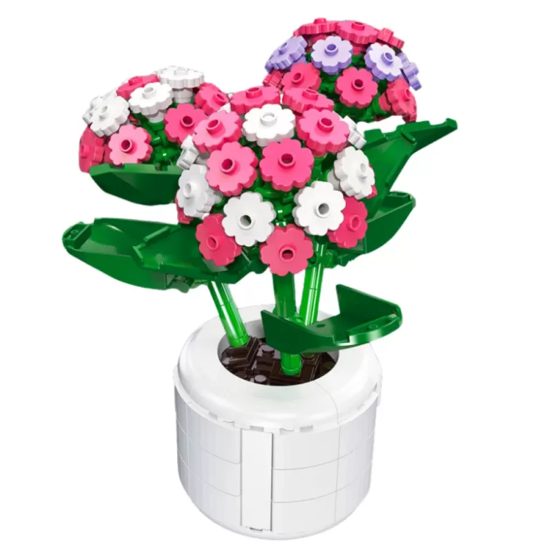 LEAN TOYS Blocos de construção Hortênsia rosa em vaso 342 peças