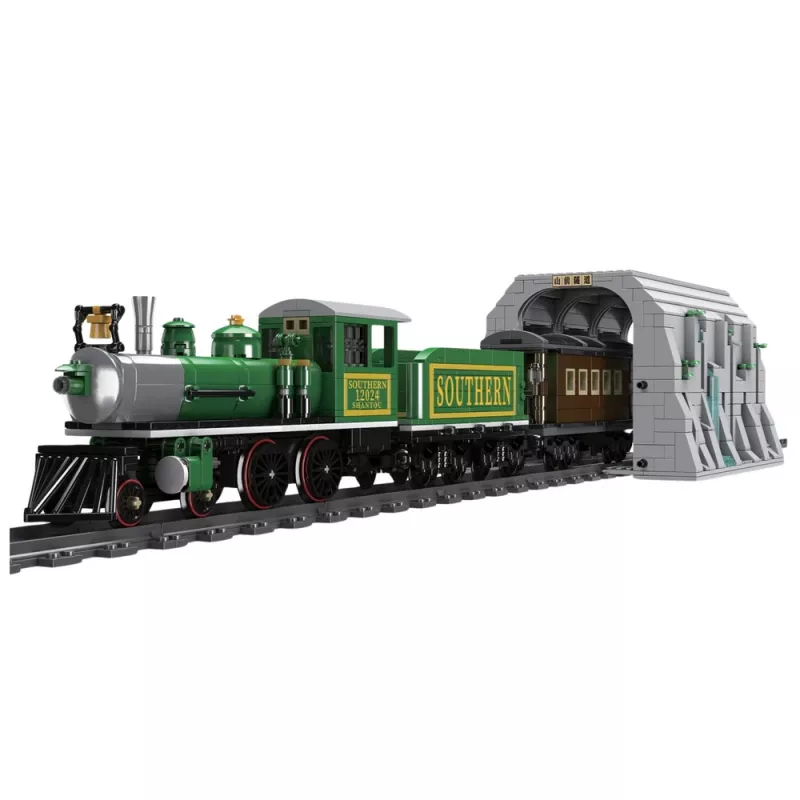 Blocos de construção locomotiva a vapor telecomandada RC LEAN TOYS verde 1212 peças