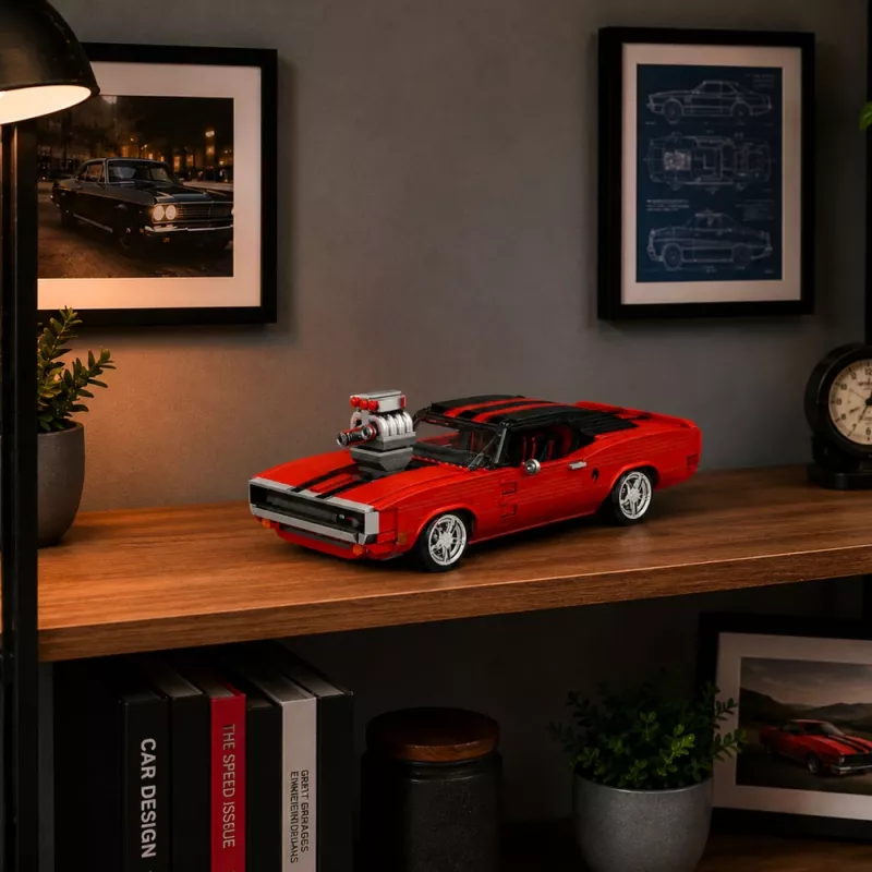 Blocos de construção LEAN TOYS carro desportivo Charger vermelho 1869 peças