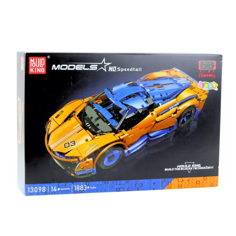Blocos de construção LEAN TOYS carro desportivo RC – azul e laranja (1883 peças, 2,4 GHz, escala 1:8)