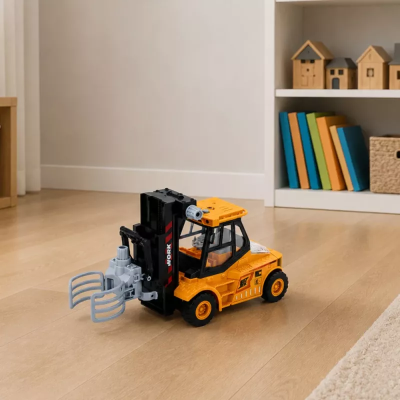 LEAN TOYS veículo de obra empilhador com garra ajustável, luzes e sons, amarelo, 1:43