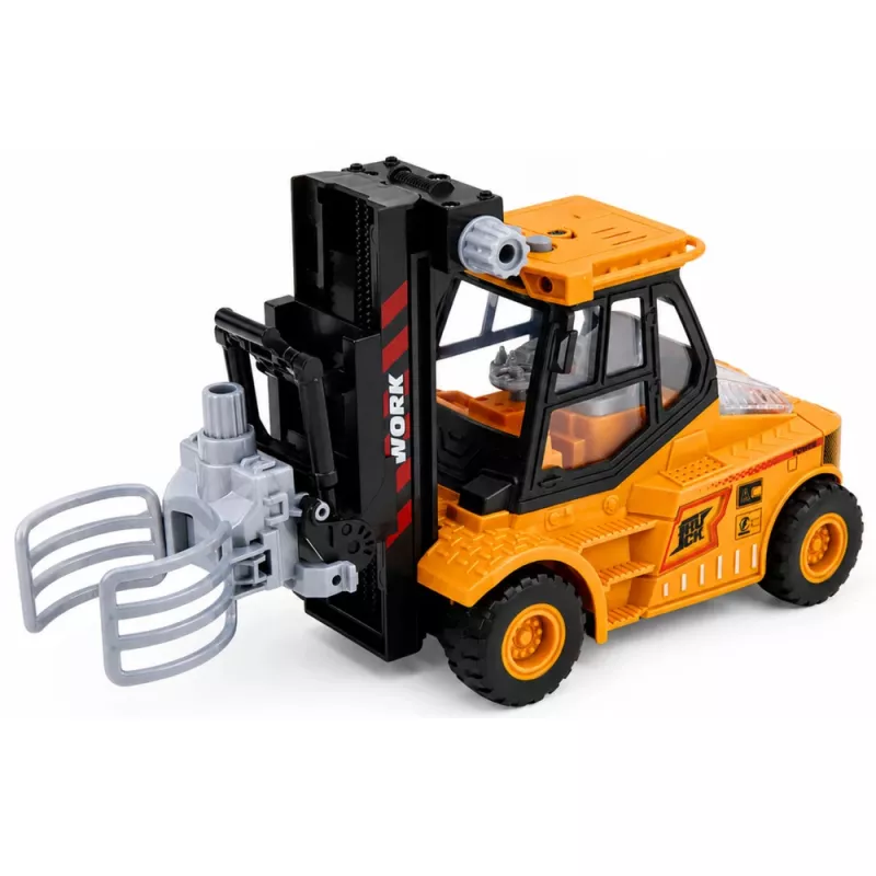 LEAN TOYS veículo de obra empilhador com garra ajustável, luzes e sons, amarelo, 1:43