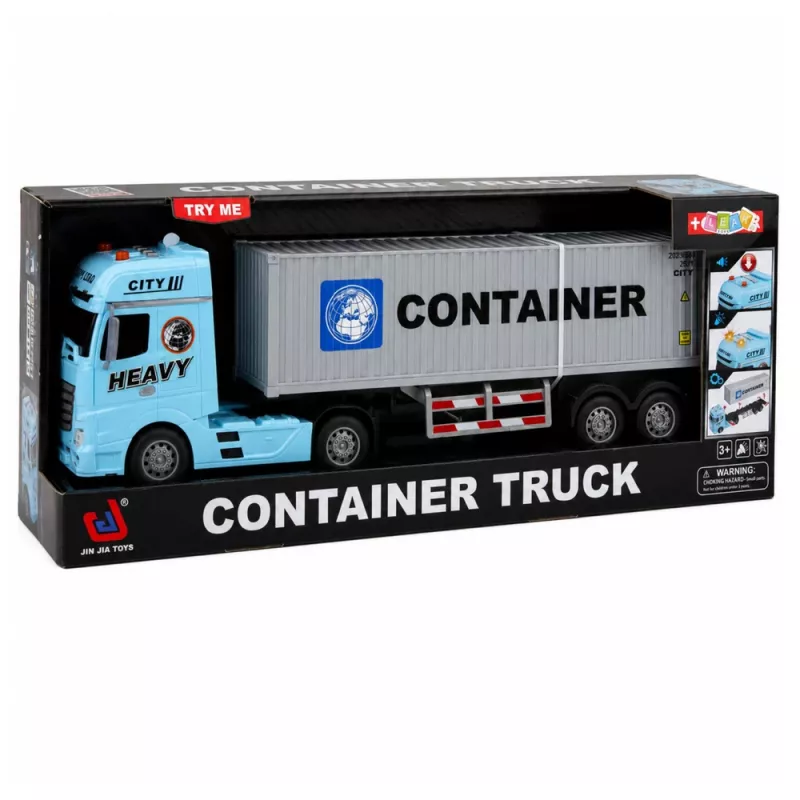 LEAN TOYS camião porta-contentores com portas de abertura, luz e som – azul, 54 cm