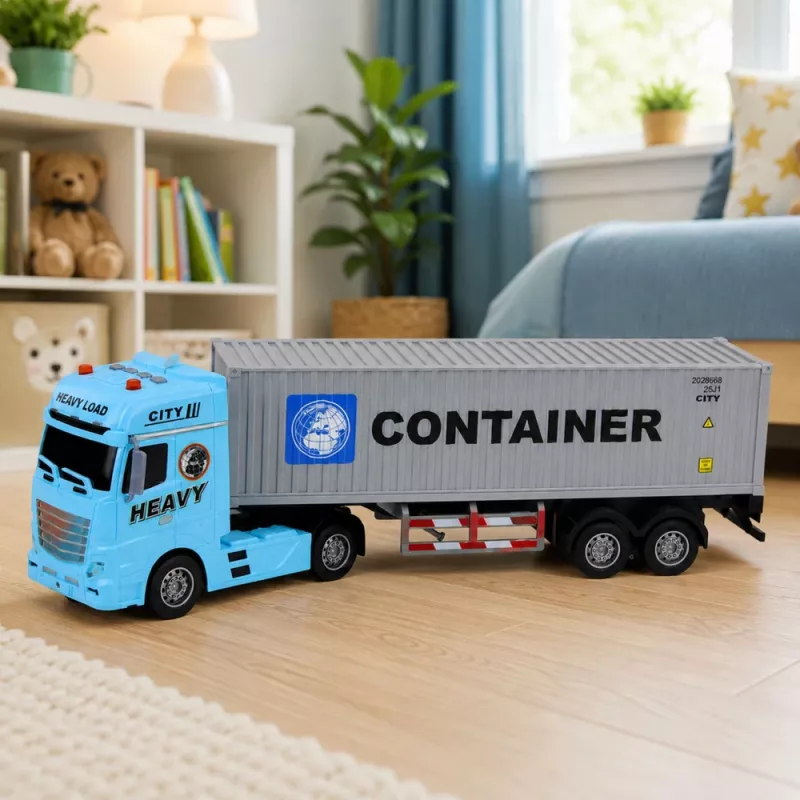 LEAN TOYS camião porta-contentores com portas de abertura, luz e som – azul, 54 cm