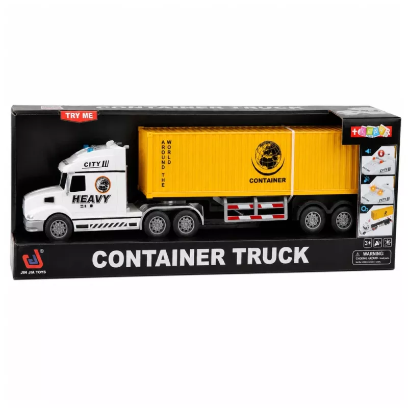 LEAN TOYS Camião porta-contentores com portas que abrem, luzes e sons, Amarelo, 54 cm