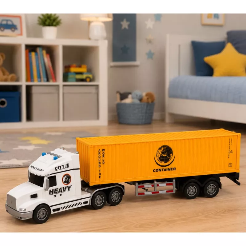 LEAN TOYS Camião porta-contentores com portas que abrem, luzes e sons, Amarelo, 54 cm