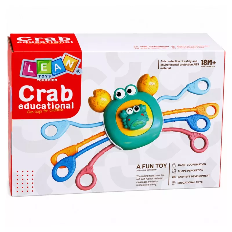 LEAN TOYS Brinquedo sensorial caranguejo para bebés chocalho mordedor azul