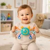 LEAN TOYS Brinquedo sensorial caranguejo para bebés chocalho mordedor azul