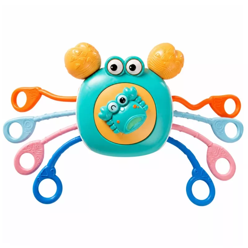 LEAN TOYS Brinquedo sensorial caranguejo para bebés chocalho mordedor azul