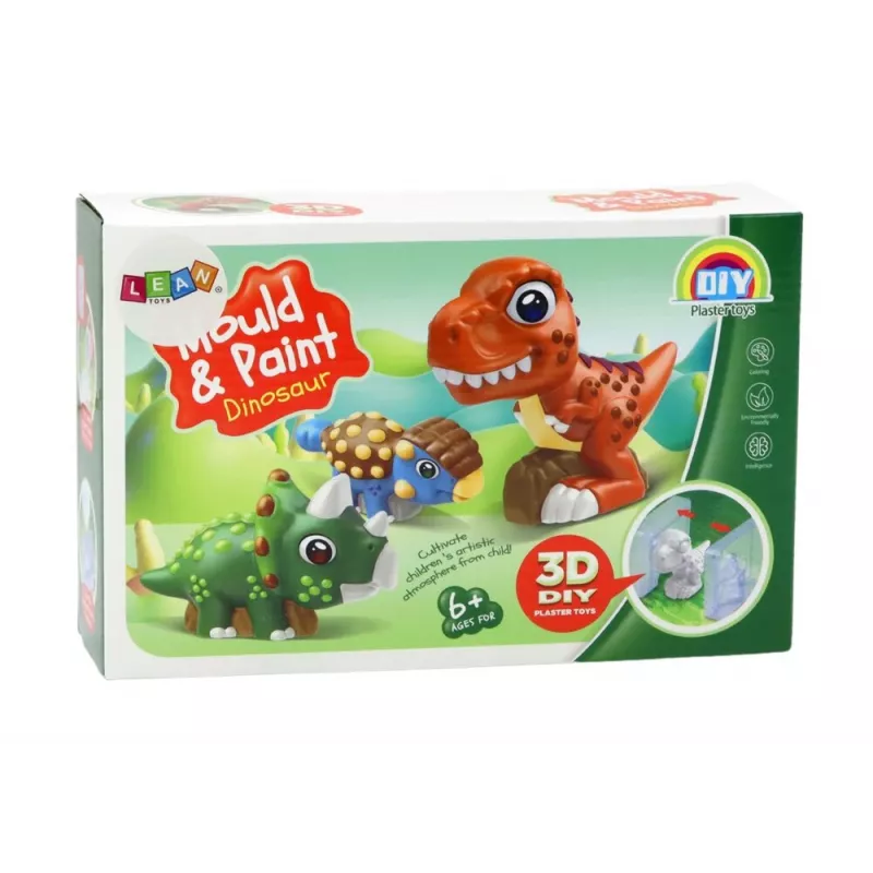 LEAN TOYS Conjunto criativo de artista dinossauros 3D gesso cores - Moldar e pintar 6 figuras de dinossauros, 6 moldes, 6 cores, ferramentas, a partir de 5 anos
