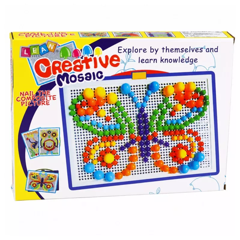 Conjunto criativo puzzle de mosaico de botões com pinos de cogumelo em mala 300 unidades LEAN TOYS