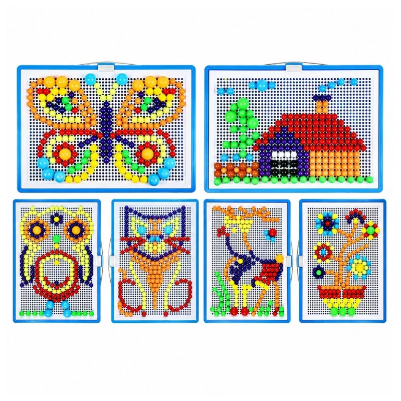 Conjunto criativo puzzle de mosaico de botões com pinos de cogumelo em mala 300 unidades LEAN TOYS