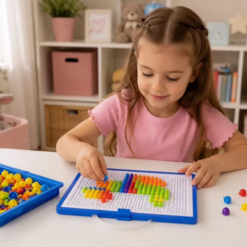 Conjunto criativo puzzle de mosaico de botões com pinos de cogumelo em mala 300 unidades LEAN TOYS