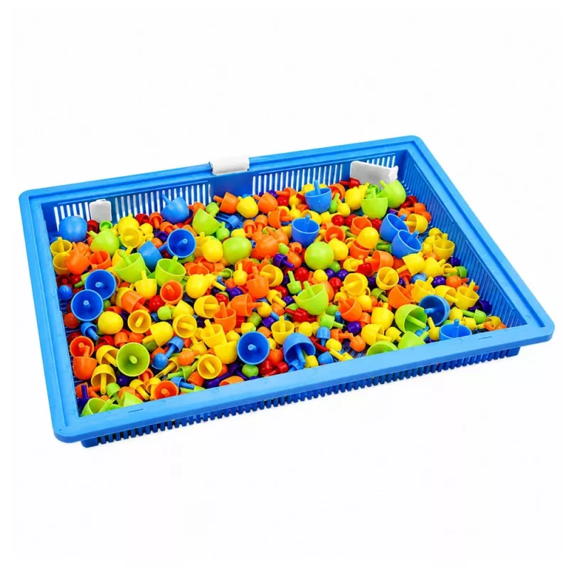 Conjunto criativo puzzle de mosaico de botões com pinos de cogumelo em mala 300 unidades LEAN TOYS