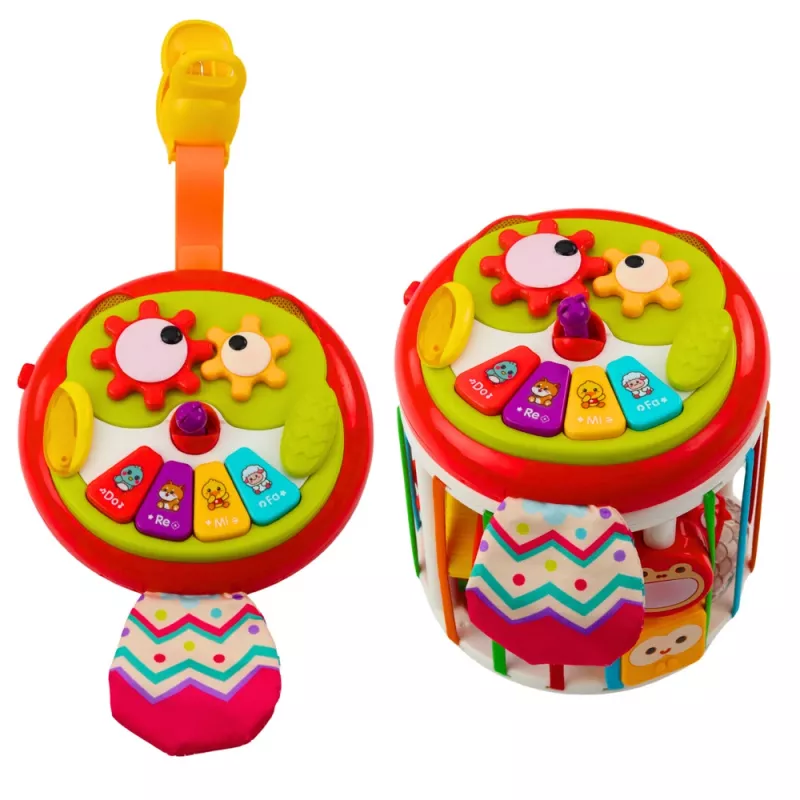 LEAN TOYS Cubo sensorial cilíndrico classificador de formas interativo com luz e som - multicolor (22659)
