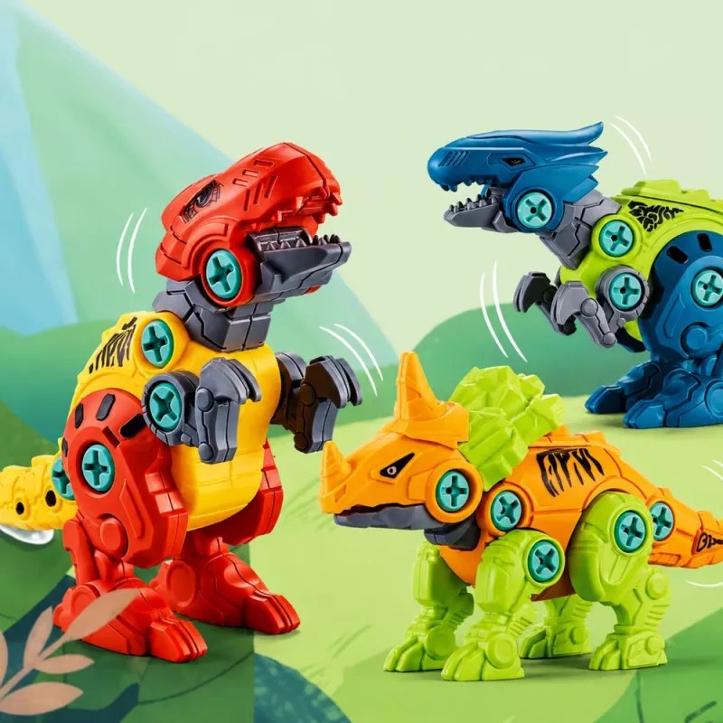LEAN TOYS Blocos de Construção Dinossauro Conjunto de Parafusos com Chave de Fendas 4-em-1