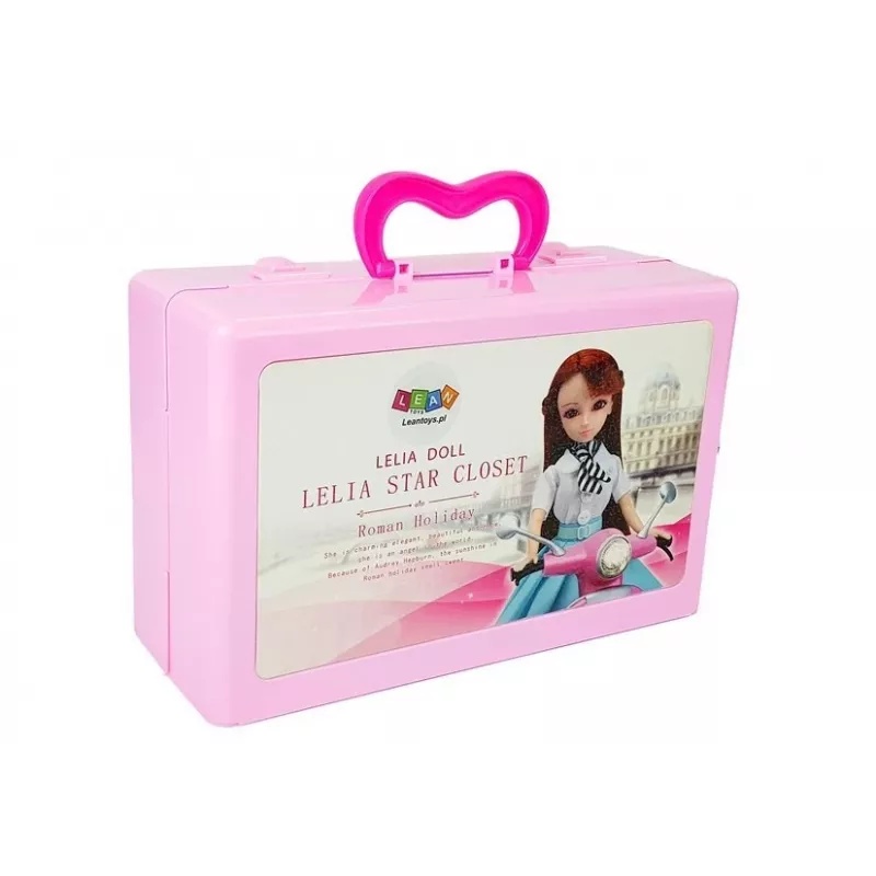 LEAN TOYS Conjunto de boneca com roupa, vestuário e acessórios em mala