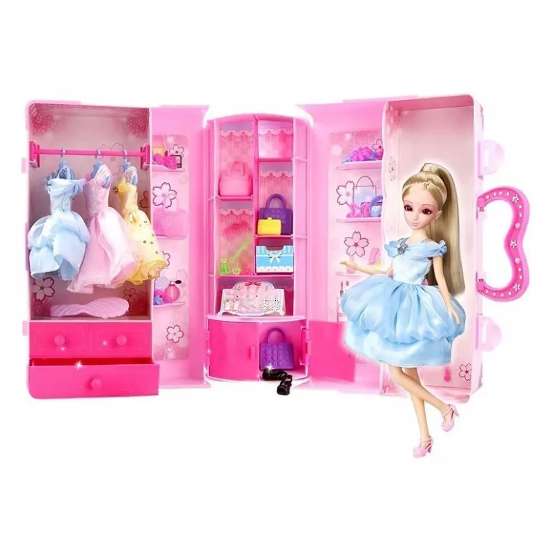 LEAN TOYS Conjunto de boneca com roupa, vestuário e acessórios em mala