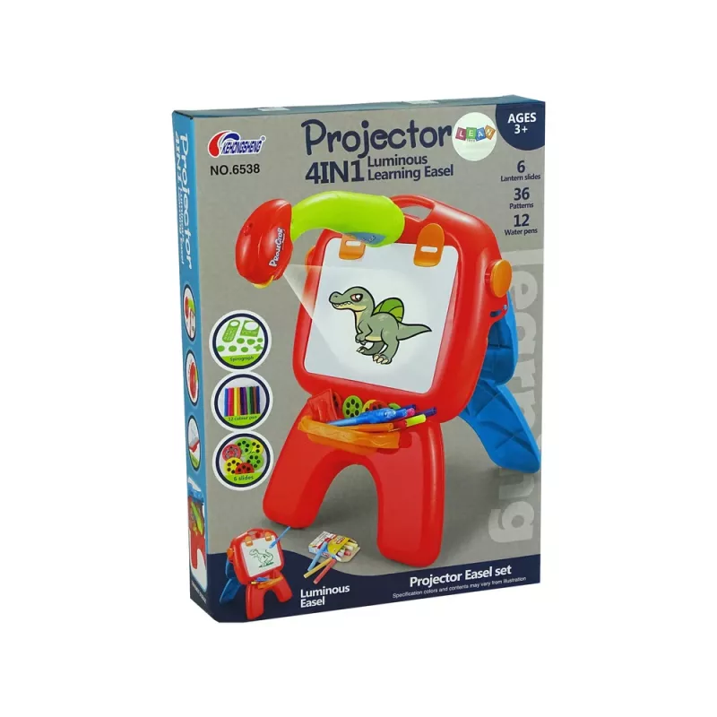 LEAN TOYS Quadro de dupla face com giz, suporte e projetor de imagens, vermelho