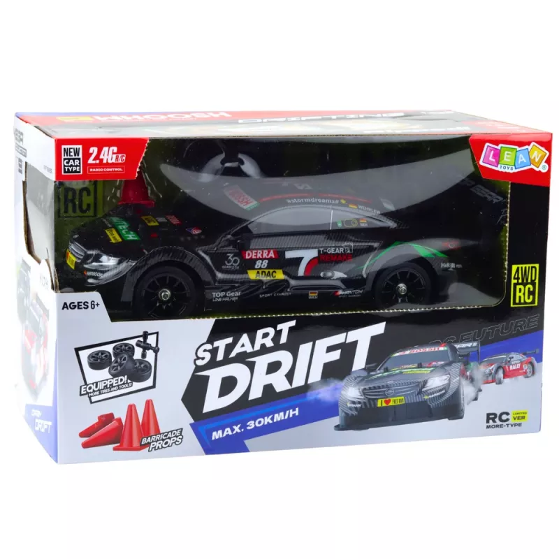LEAN TOYS Carro de drift RC preto carbono 30 km/h 1:16