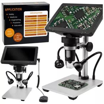 LEAN TOYS Microscópio digital educativo com controlo remoto e cabo 1200X LCD 7 polegadas câmara HD