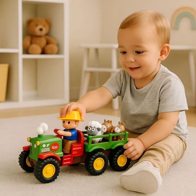 LEAN TOYS Trator interativo educativo para crianças pequenas com animais, luzes e sons