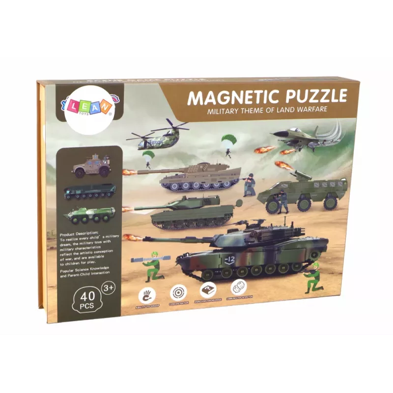 LEAN TOYS Conjunto de puzzle magnético educativo - Tema de guerra terrestre