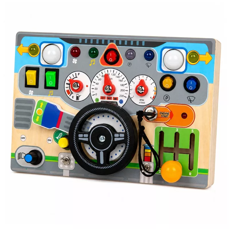 LEAN TOYS Quadro educativo de manipulação simulador volante luzes sons