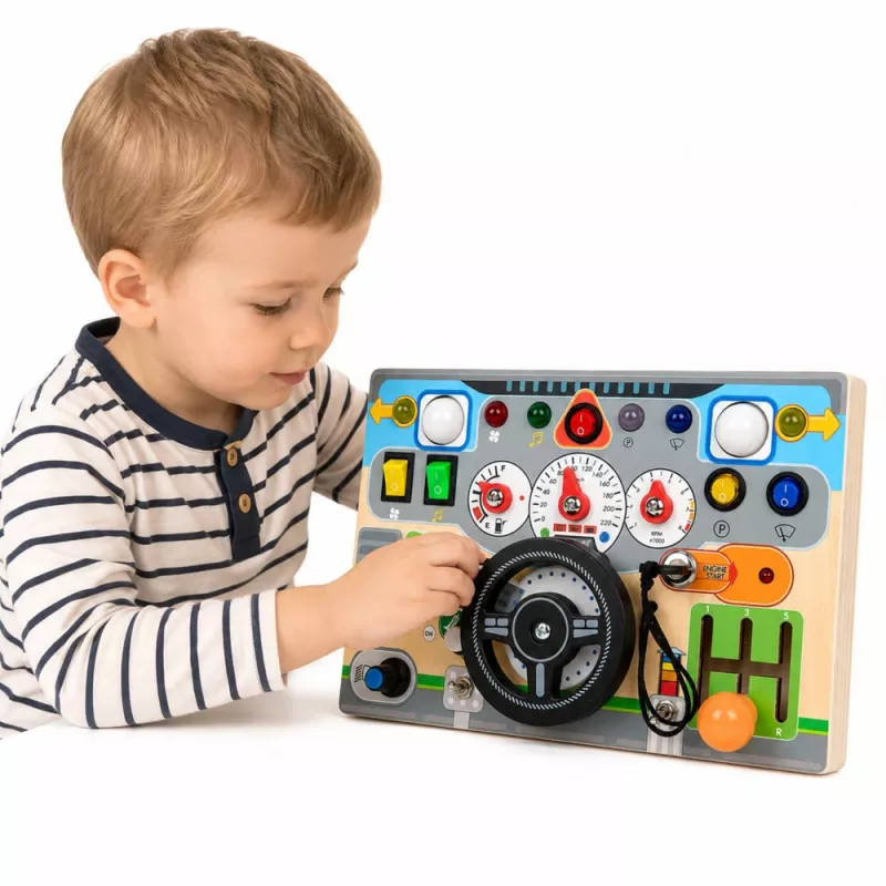 LEAN TOYS Quadro educativo de manipulação simulador volante luzes sons