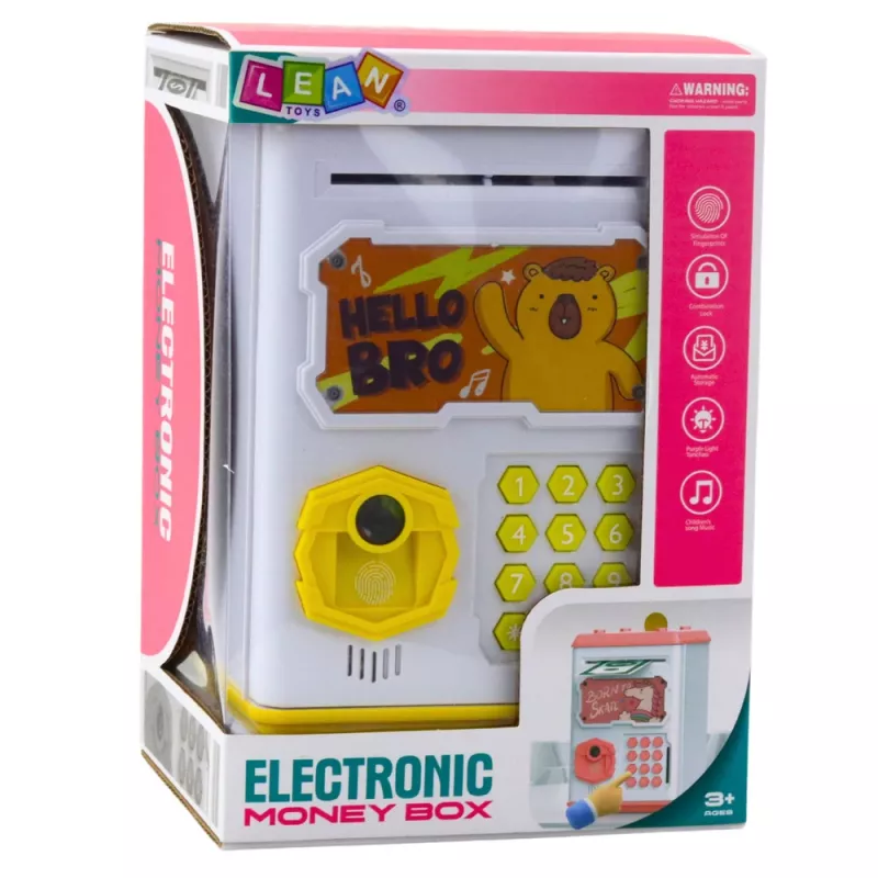 LEAN TOYS Mealheiro Eletrónico Cofre-ATM com PIN para Crianças Capivara Amarelo