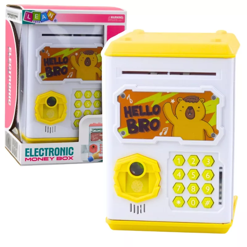 LEAN TOYS Mealheiro Eletrónico Cofre-ATM com PIN para Crianças Capivara Amarelo