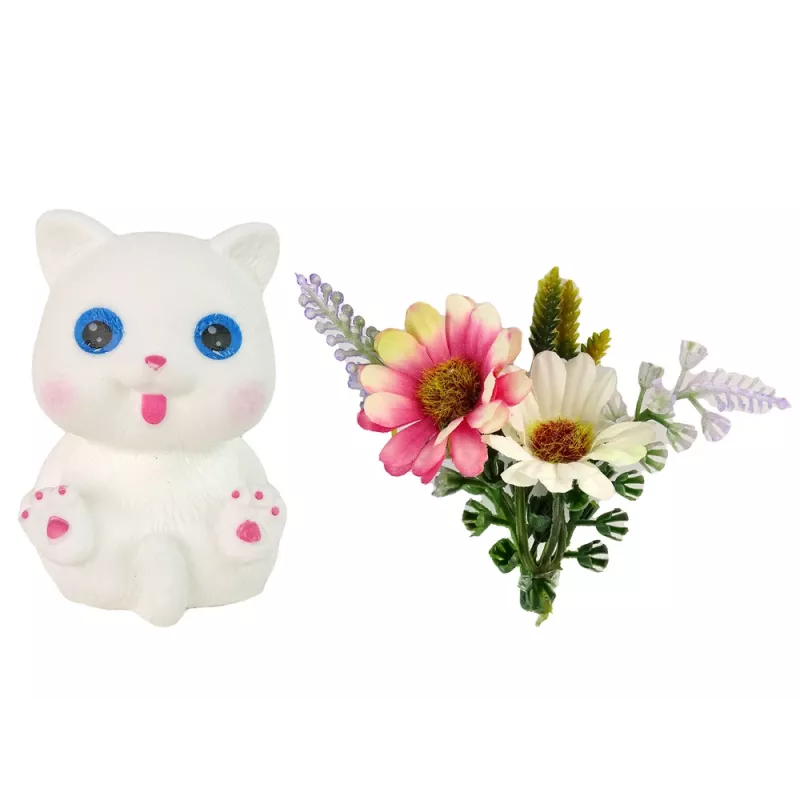 LEAN TOYS Boneca bebé Emily de cabelo comprido com gato branco