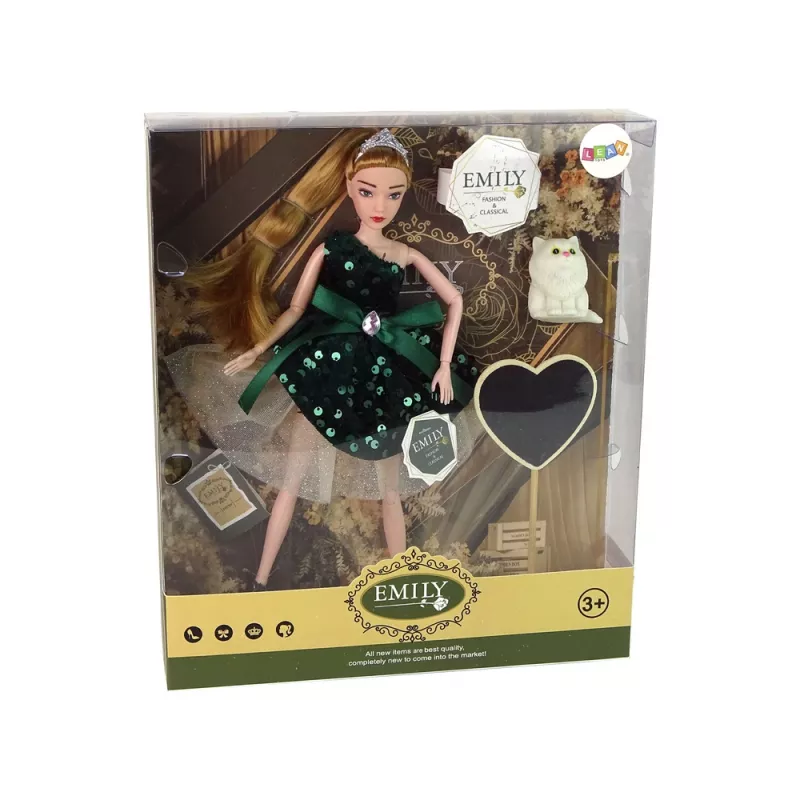 LEAN TOYS Boneca bebé Emily coração de madeira gato branco