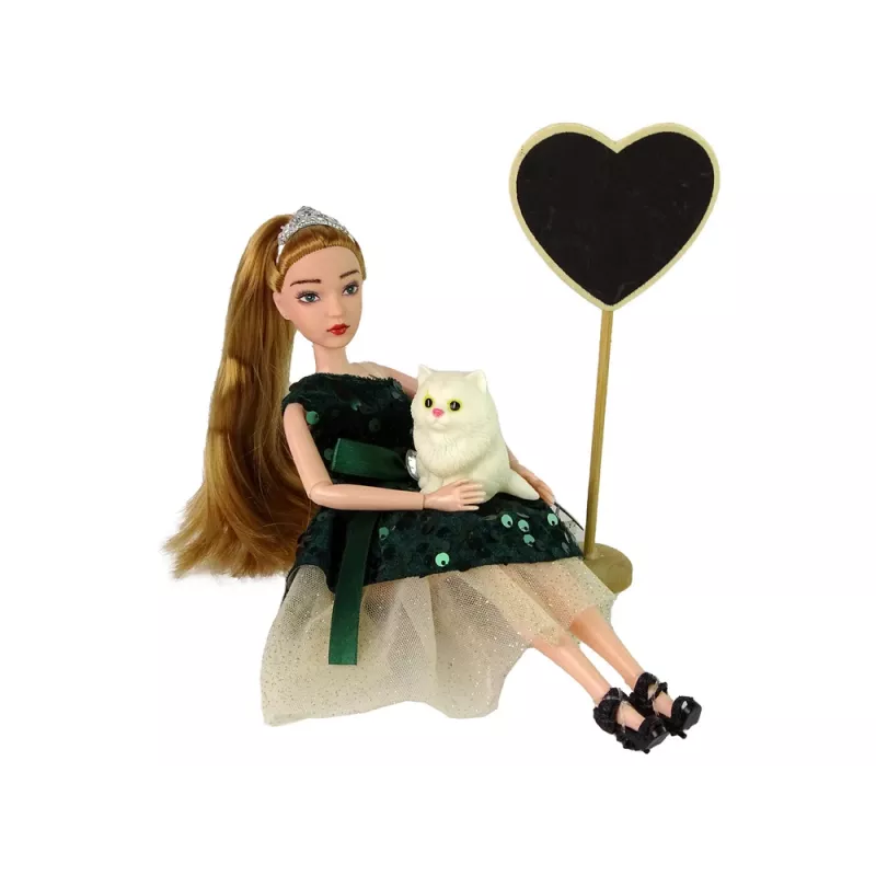 LEAN TOYS Boneca bebé Emily coração de madeira gato branco