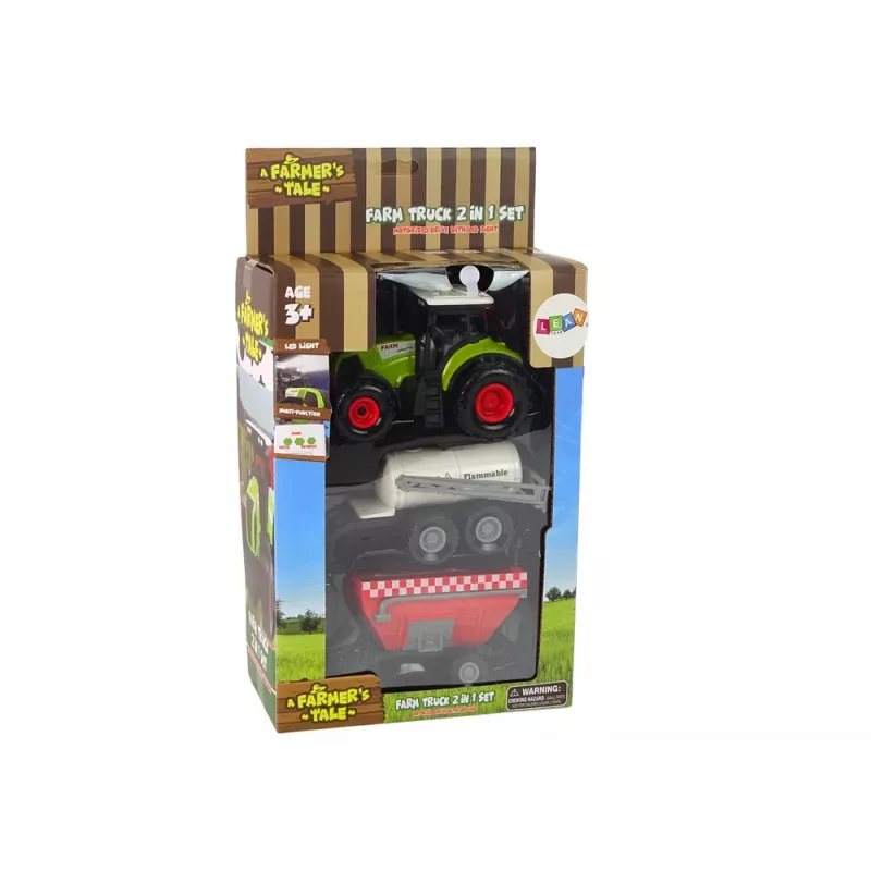 LEAN TOYS Conjunto Trator Agricultor + 2 Máquinas Agrícolas Conjunto Camião Agrícola