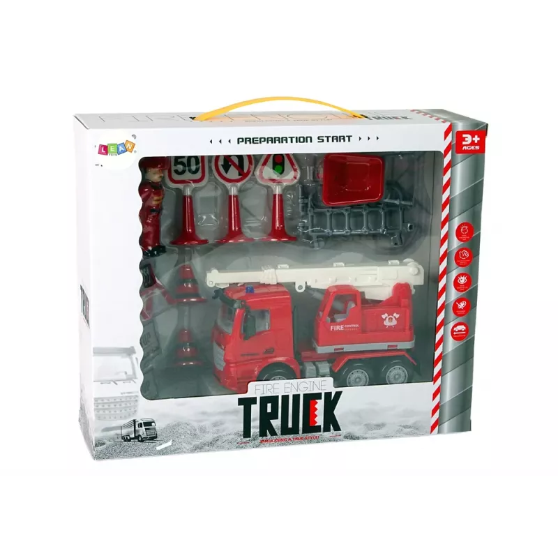 LEAN TOYS Conjunto de Bombeiros com Grua, Sinais de Trânsito e Bombeiro