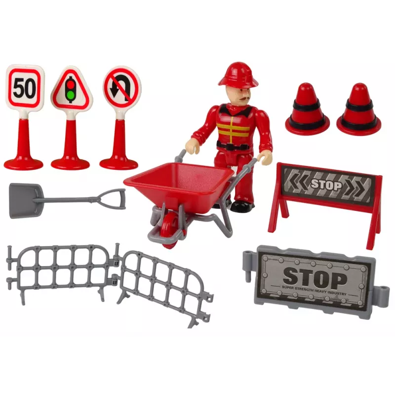 LEAN TOYS Conjunto de Bombeiros com Grua, Sinais de Trânsito e Bombeiro