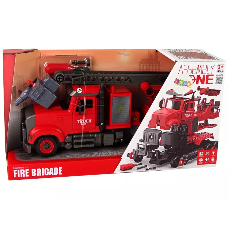 LEAN TOYS Camião de bombeiros com acessórios de aparafusar vermelho