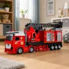 LEAN TOYS Carro de bombeiros com escada extensível até 69 cm, luz, som e canhão de água