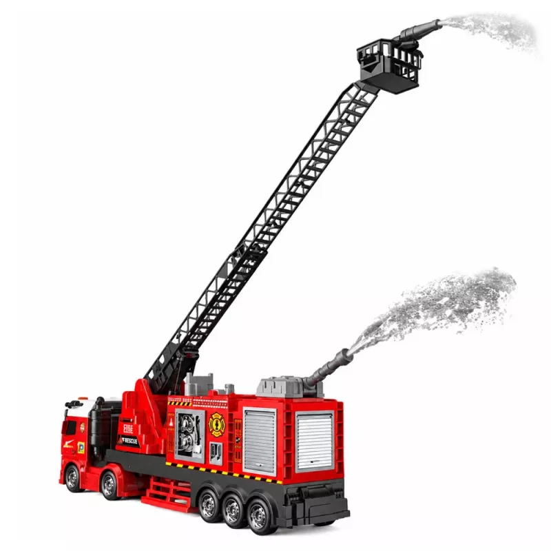 LEAN TOYS Carro de bombeiros com escada extensível até 69 cm, luz, som e canhão de água