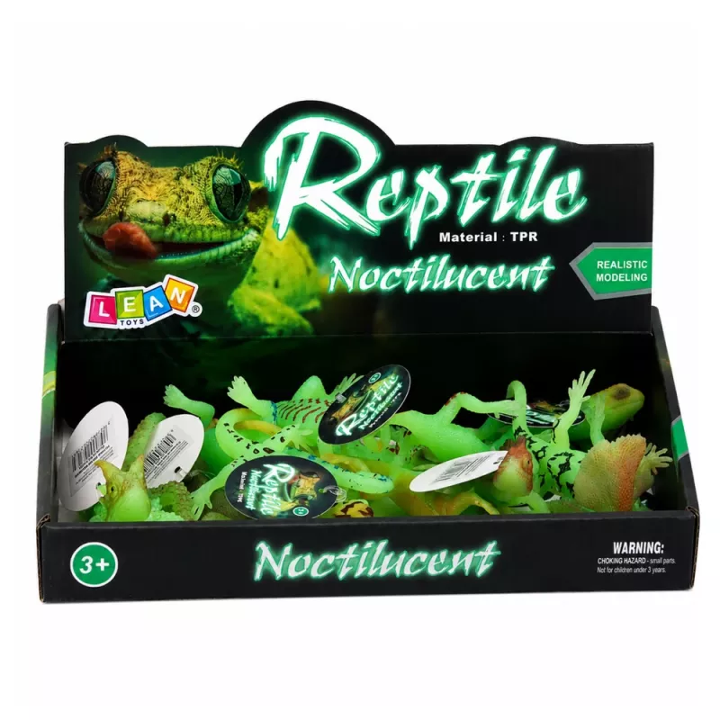 LEAN TOYS Lagarto Brilhante Verde Fluorescente Figura de Borracha 15cm