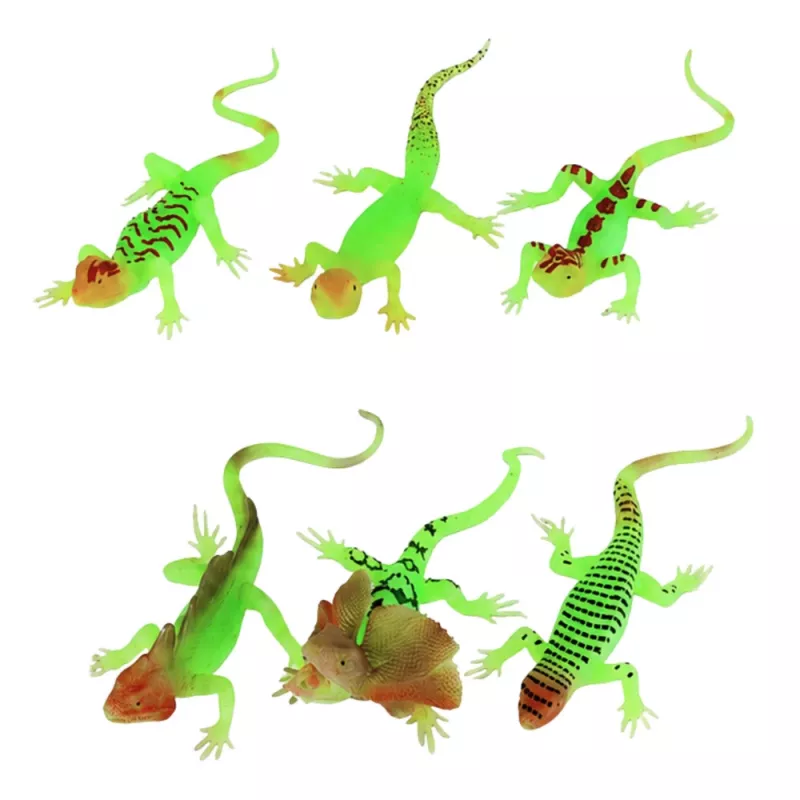 LEAN TOYS Lagarto Brilhante Verde Fluorescente Figura de Borracha 15cm
