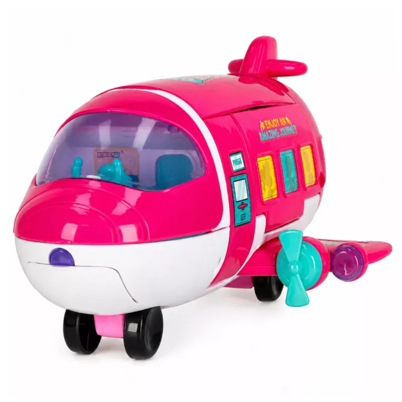 LEAN TOYS Avião de passageiros 2 em 1 dobrável rosa – conjunto de brincar de casa de bonecas transformável para bonecas de 30 cm