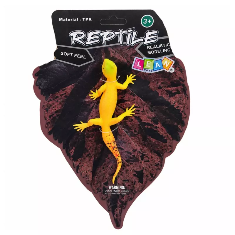 LEAN TOYS Golden Gecko Figura de borracha esticável réptil realista 15,5 cm