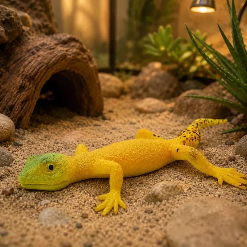 LEAN TOYS Golden Gecko Figura de borracha esticável réptil realista 15,5 cm