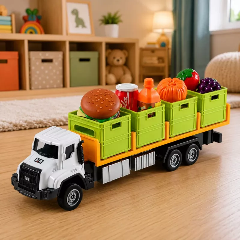 LEAN TOYS Camião de transporte de alimentos verde 1:55