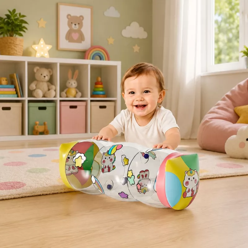 LEAN TOYS Rolo de gatinhar insuflável para bebés unicórnio 48 x 20 cm