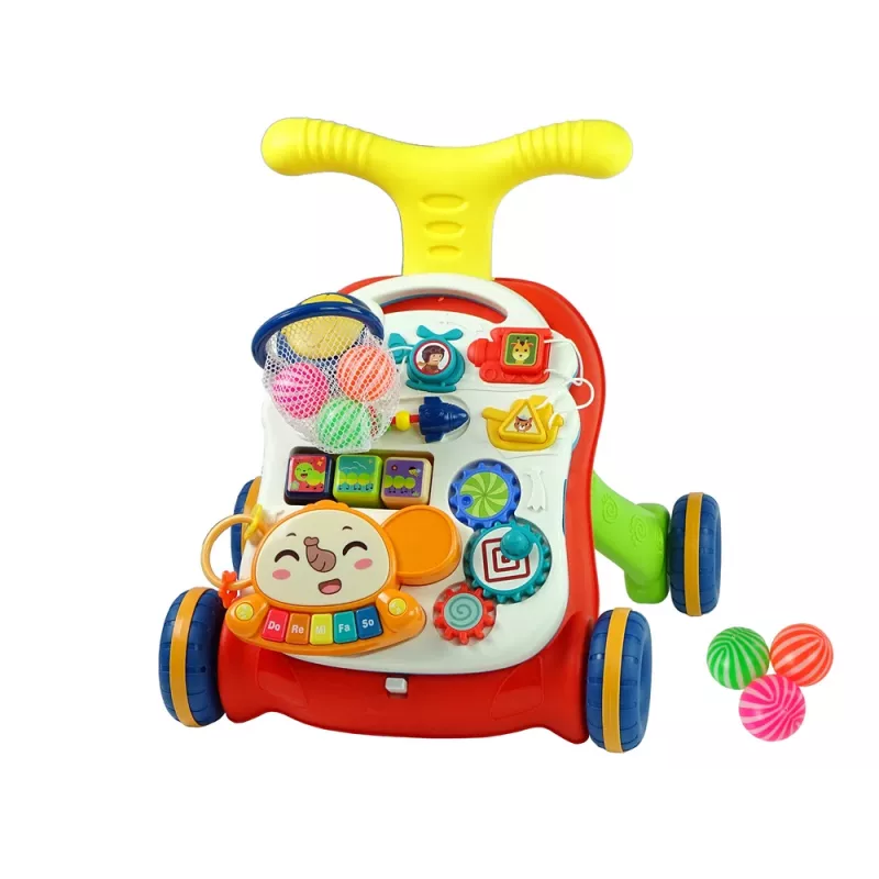 LEAN TOYS Andador interativo para bebé mesa 2 em 1 vermelho