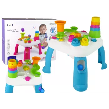 LEAN TOYS Mesa de Aprendizagem Interativa com Pista de Bolas e Escorrega Azul