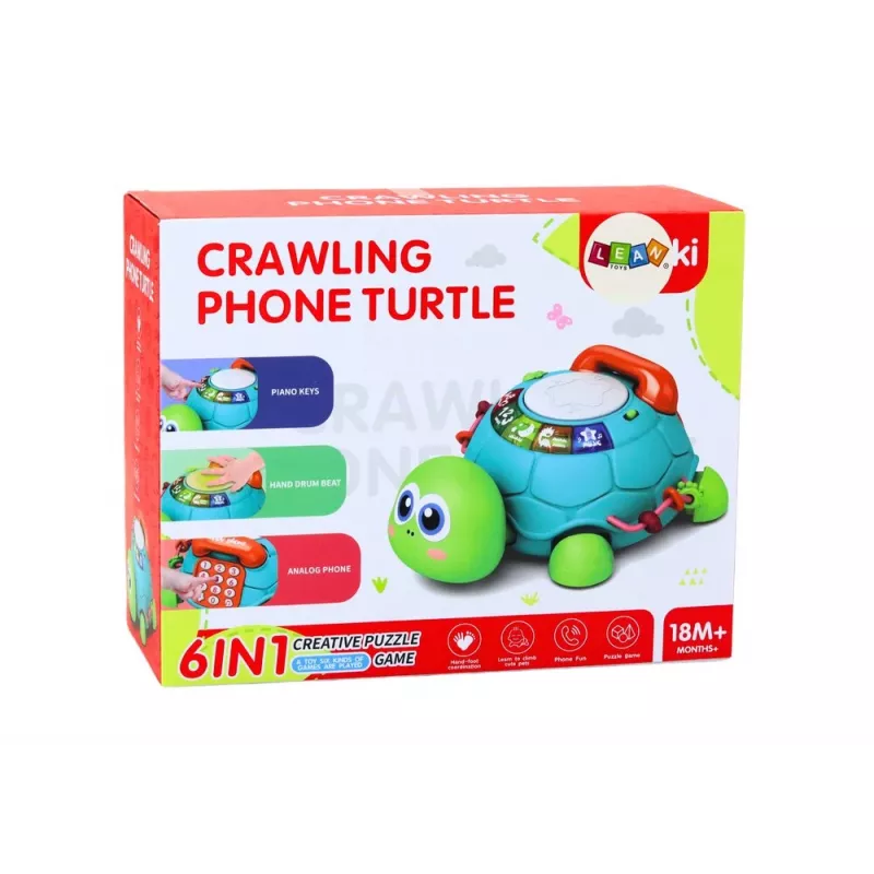LEAN TOYS Telefone Tartaruga Interativo de Aprendizagem 6em1 Luzes Sons Verde